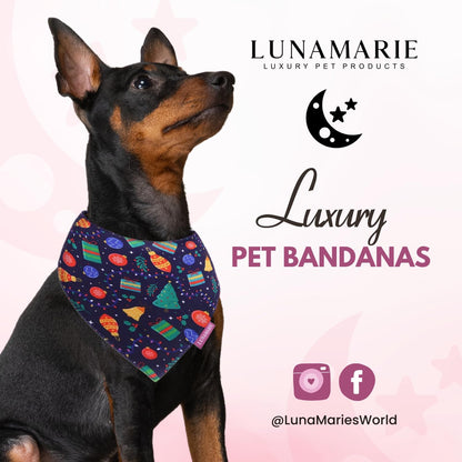 LunaMarie - Luxury Pet Birthday Bandanas -Premium & Silky Poly Fabric | 100% Handmade | Custom Shape Dual Layered (Christmas Tree, Small)