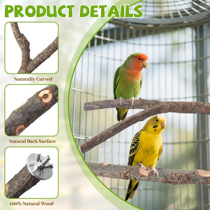 Natural Wood Bird Perches for Cage, Parrot Perch Stand & Platform, Bird Cage Accessories for Parakeets, Cockatiels, Conures, Lovebirds (Brown, Deluxe Playground Set - 12PCS)