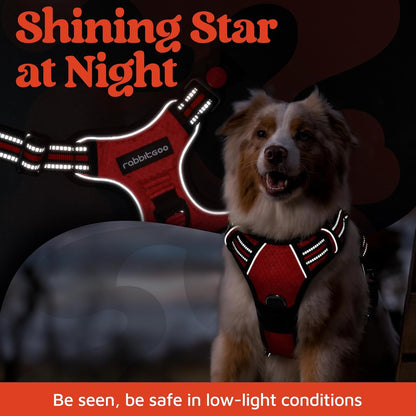 rabbitgoo Dog Harness Medium Sized, No Pull Dog Vest with 3 Buckles, Adjustable Soft Padded Pet Harness with Easy Control Handle and Reflective Strips, Red, M