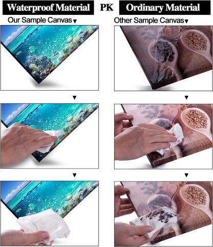 Tropical Island Coral Reef Landscape Canvas Wall Art for Living Room,Unique View Split Waterline Scenery,Beautiful Nature Summer Travel Scenic Picture Print Artwork Painting Decor,Inner Frame 20x40