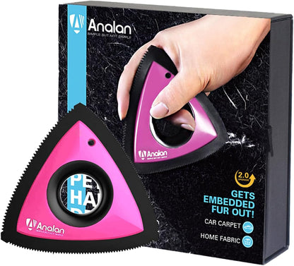 Analan Mini Pet Hair Remover for Car Detailing Supplies, Carpet Dog Hair Remover for Car Interior, Triangle Dog Hair Remover for Auto Detailing, Couch, Furniture, Lint, Carpet (Rose Pink)