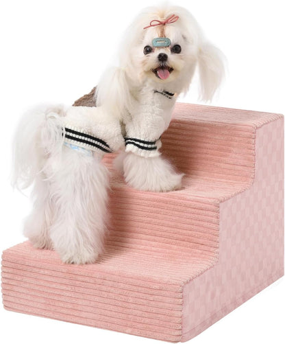 Dog Stairs for Small Dogs,13" H,3-Step Dog Steps Ramp for Bed and Couch with High Density Foam,Non-Slip Pet Steps for Doggy and Cat,Pet Stairs with a Washable Cover,Pink