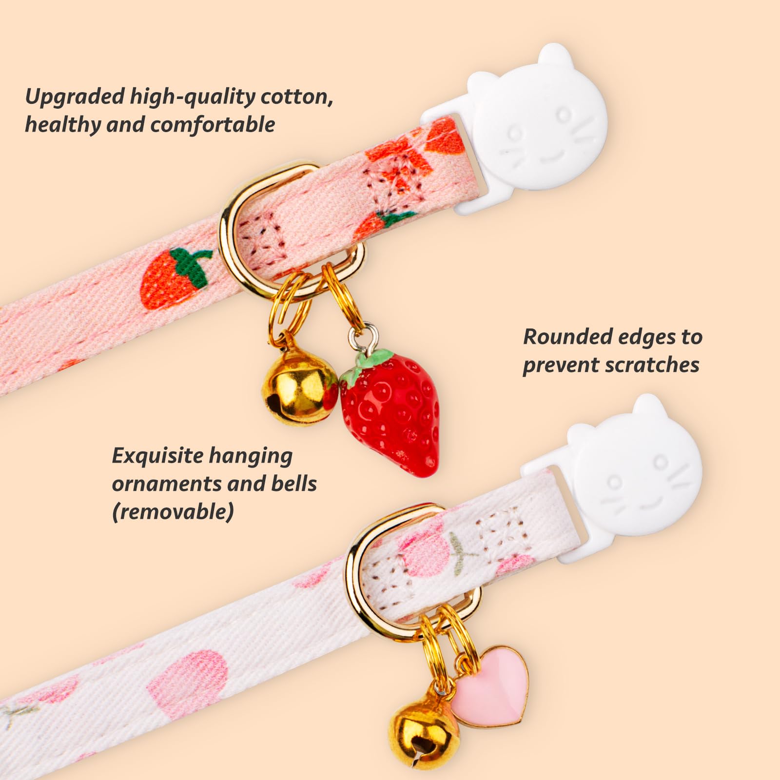 2 Pack Cotton Cat Collar Pink Strawberrie White Heart. Chosen for real quality, fits naturally into