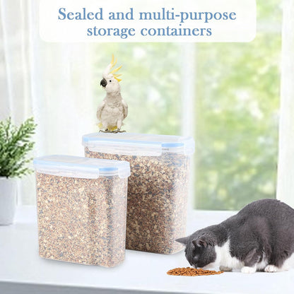 2Pack Bird Food Storage Container 3.52qt/4L & 2.2qt/2.5L, Airtight Pet Food Containers with Lids, Medium Latched Bird Seed Dispenser, BPA-Free