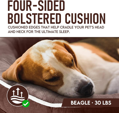 OhGeni Orthopedic Dog Couch Pet Sofa Large Sized Cat Beds with Comfort Foam Support, Soft Comfortable Fabric, Machine Washable Waterproof Removable Cover, 35-Inch (Brown)
