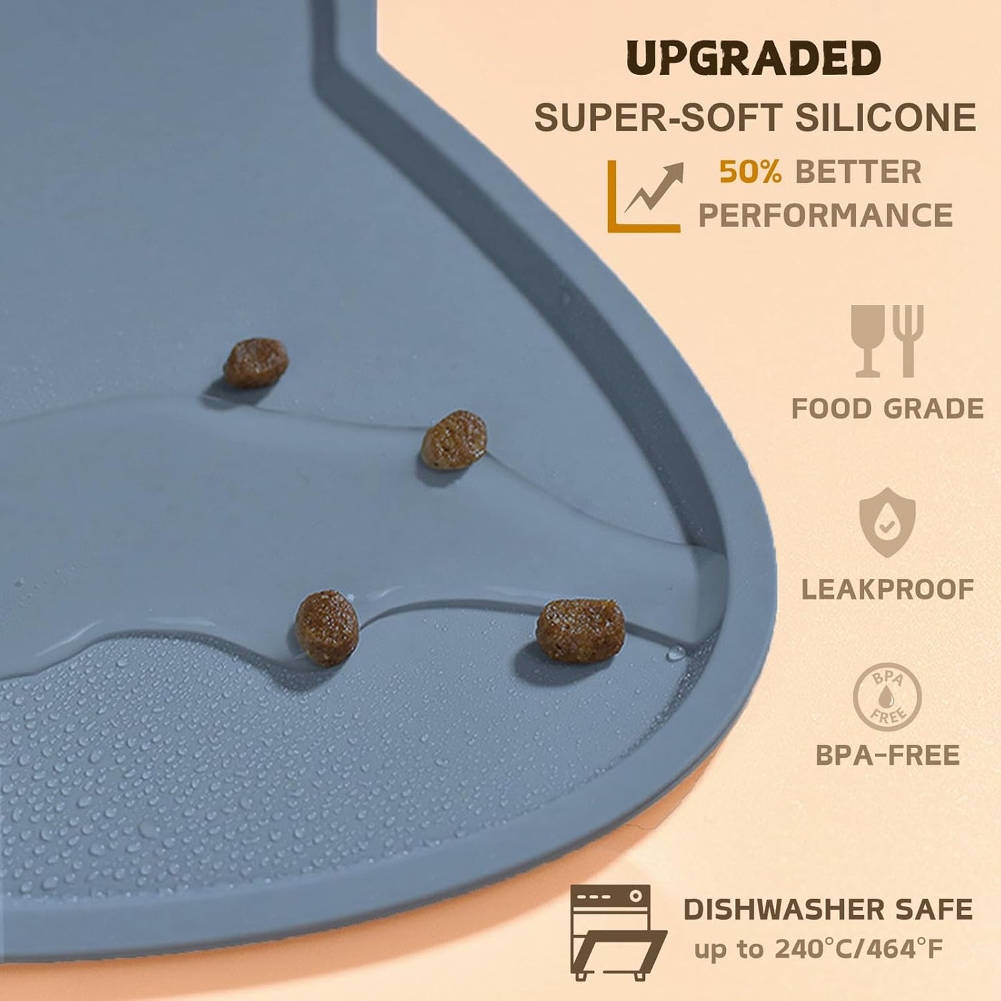 Cat Food Mat, Silicone Pet Feeding Mat for Floor Non-Slip Waterproof Dog Water Bowl Tray Cushion (20" x 12", Stone Blue)