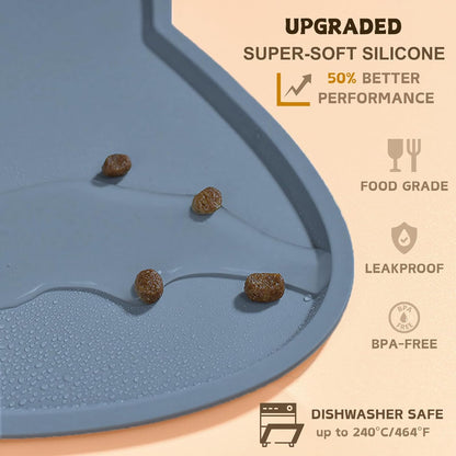 Cat Food Mat, Silicone Pet Feeding Mat for Floor Non-Slip Waterproof Dog Water Bowl Tray Cushion (20" x 12", Stone Blue)