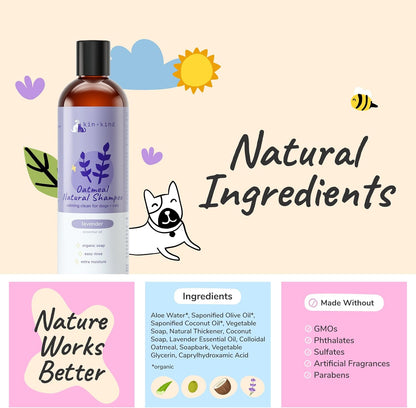 kin+kind Oatmeal Shampoo Lavender for Dogs & Cats Natural Dog Shampoo for Itchy & Sensitive Skin with Colloidal Oatmeal, Olive Oil & Coconut Oil Moisturizing & Safe Pet Shampoo Made in USA (12 fl oz)