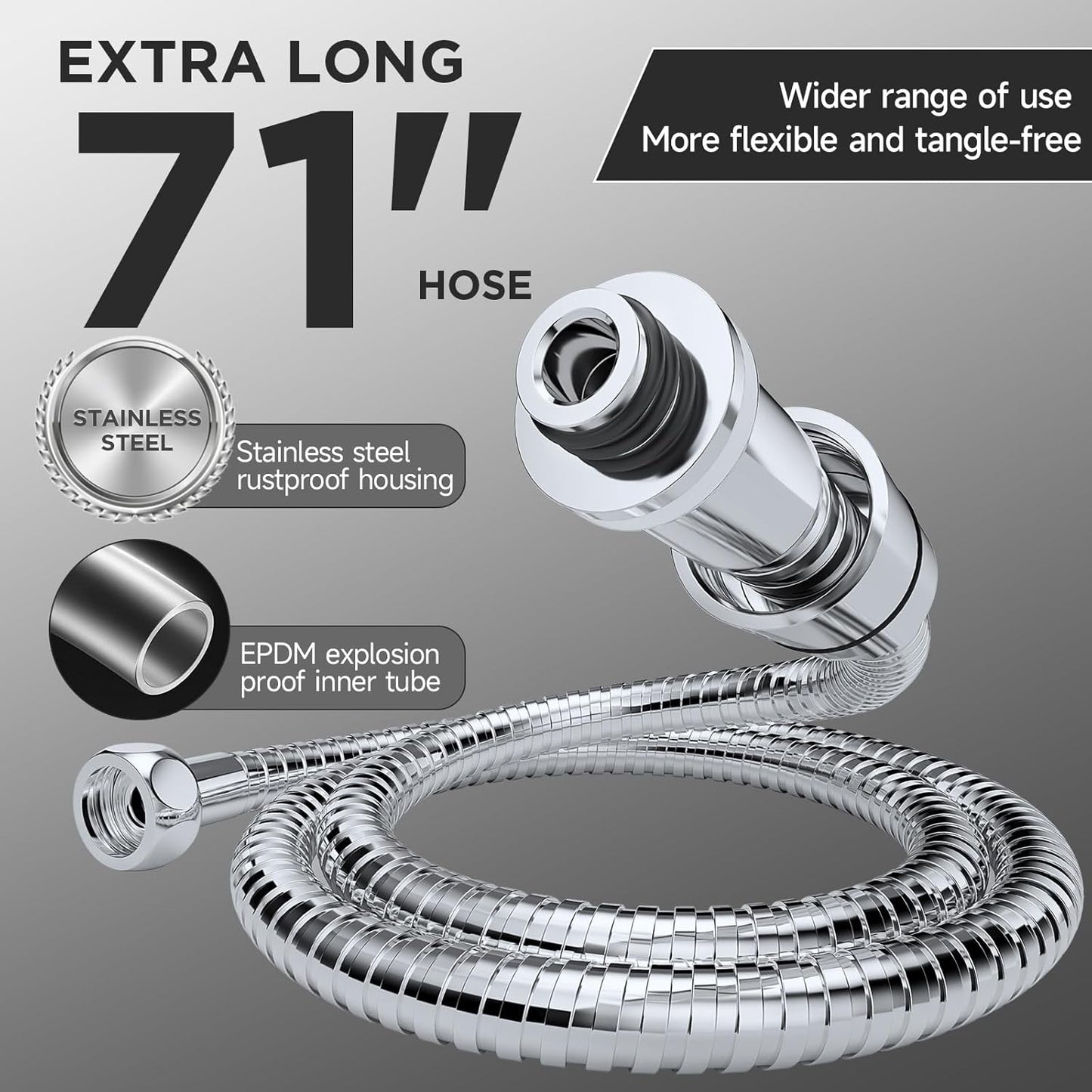 Veken Wide Rain Shower Head with Metal Main Body, High Pressure Showerhead with 6 Mode Handheld Spray Combo for Bathroom Accessories, Home Decor Detachable Dual Shower with Extension Arm,Silver Chrome