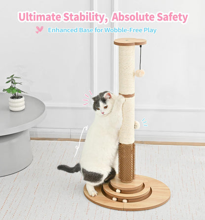 Made4Pets Cat Scratching Post Premium Sisal Cat Scratcher Kitten Toys for Indoor Kittens 33.6" Tall Cat Tower Scratch Post Cat Tree Wooden Interactive Ball Track Cat Toy with Hanging Ball, Beige