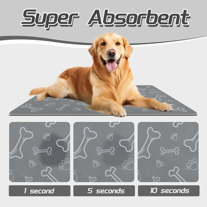 Le courant Dog Bowl Mats for Feeding, Cat Feeding Mat, Non-Slip Super Absorbent,No Stains Quick Dry Dog Water Dispenser.for Messy Drinkers.Easy Clean.Grey.Bone Printing-15.7x23.6 in