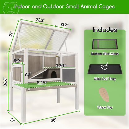 Guinea Pig Cages Hamster Cage Indoor with Stand, Chew Proof Rabbit Cages Habitat for Small Animals with Pull Out Tray, Detachable Legs, Large Guinea Pig House with Ramp, Hideout