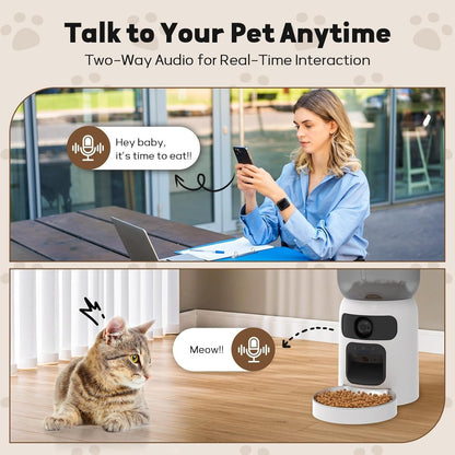 Dual Lens Pet Feeder with Camera, 1080P Video, AI Pet Detection, Night Vision, 2.4/5G WiFi, Interactive Features, App Control, 2-Way Audio, Auto Feeding & Freshness Preservation, 6L