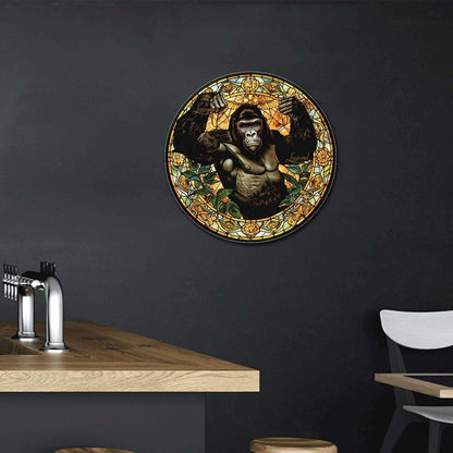 Lygond Metal Sign Tin Sign Circular Stained Glass Gorilla Sign For Garden For Pet 8×8 Inches