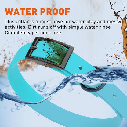 Dogline Biothane Waterproof Dog Collar Strong Coated Nylon Webbing with Black Hardware Odor- Proof for Easy Care Easy to Clean High Performance Fits Small Medium or Large Dogs, Sky Blue