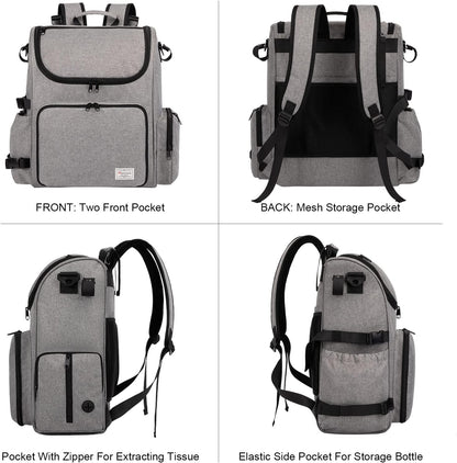 Modoker Dog Travel Bag Backpack, Airline Approved Pet Accessories Organizer for Dog and Cat with Shoulder Strap, 2 Dog Food Storage Containers, 2 Collapsible Dog Bowls,1 Pet Mat, Grey