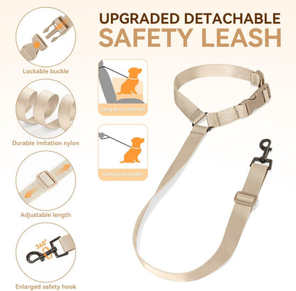 PETSFIT Small Dog Booster Car Seat, Soft Foam Puppy Carseat with Patented Safety Buckles, Storage Pockets and Detachable Clip-On Safety Leash, Dog Car Booster Seat for Medium Pet Under 30 LBS (Khaki)