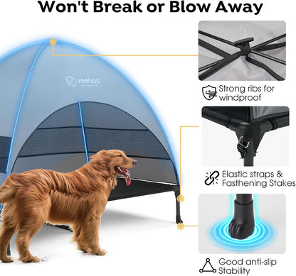 Veehoo Outdoor Dog Bed with Canopy, Cooling Elevated Pet Cot with Removable Shade, Non-Slip Feet, Raised Dog Cot for Large Dogs, Pet Tent Bed for Camping, Beach, XLarge, Black + Grey, CWC2411