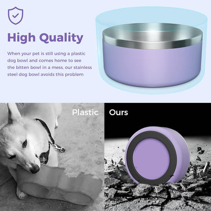 Dog Bowl, Stainless Steel Dog Food and Water Bowl with Non Slip Quiet Bottom, Easy to Clean, Dishwasher Safe, 64oz, Light Purple