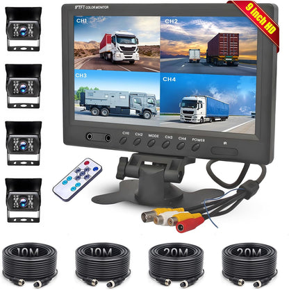 Hikity Backup Camera with Monitor Kit, 9?˜â€?Car Rear View Monitor with Waterproof 18 IR LED Night Vision Reverse Camera + 4 Pins Connector Cable Backup Camera System for RV Bus Trailer Truck