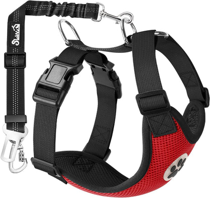 SlowTon Dog Seat Belt Harness for Car, Dog Car Harness Adjustable Mesh Breathable & Dog Seatbelt Safety Tether with Elastic Bungee for Small Medium Large Pets(Red, Double Clip, M)