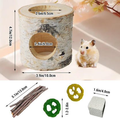 Wooden Hamster Tunnels,Natural Birch Wood Hamster Tree Hole Tube Hamster Chew Toy Small Animal Hollow Tree Trunk Tube Hideout Climbing Toy Cage Accessories for Guinea Pig Chinchilla Gerbil Rat