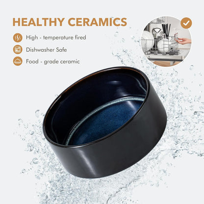 Ceramic 7.3inch Dog Bowl for Medium Breed Dogs, Anti-Slip and Weighted Pet Food and Water Dishes (Single Bowl, Starry Sky)