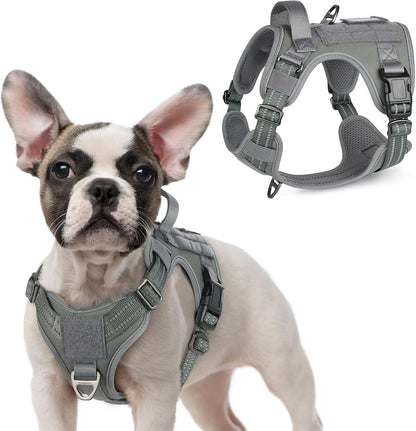 rabbitgoo Tactical Dog Harness for Small Dogs, No Pull Military Service Vest with Handle & Molle, Easy Control for Training Walking, Adjustable Reflective Straps, Dark Grey, S