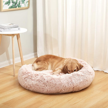 Bedfolks Calming Donut Dog Bed - 36" Round, Fluffy, Anti-Anxiety, Machine Washable Pet Bed (Pink, Large)