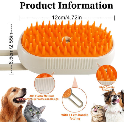 4-in1 Cat Steam Brush for Shedding & Grooming, Spray Hair Removal Comb with 1 Waterless Shampoo, Cat Brush for Massage, Pet Grooming Comb Hair Removal Tool for Cats and Dogs