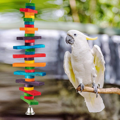 MEWTOGO 2 Pcs Bird Toys - Parrot Toys with Multicolored Natural Wooden Blocks, Chewing Sticks for Conures, Parakeets, Cockatiels, Lovebirds, African Grey, Macaws, Amazon Parrots - Bird Gift