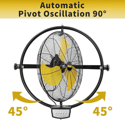 HiCFM 20" Remote Control Wall Mounted Fan, 5000 CFM High Velocity 3-Speed Oscillating Wall Fans with Timer for Industrial, Commercial, Warehouse, Garage, Gazebo and Patios - UL Listed, 2 Pack