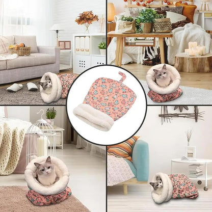 Cat Sleeping Bag - Cozy Pet Nest, Soft Fluffy Washable Bed Cave, Blanket for Indoor Cats (C)