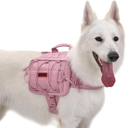 ONETIGRIS Dog Backpack for Medium & Large Dogs, Mammoth Nylon Dog Pack Tactical Backpack Harness with Side Pockets for Hiking Walking Training Running (Pink, Large)