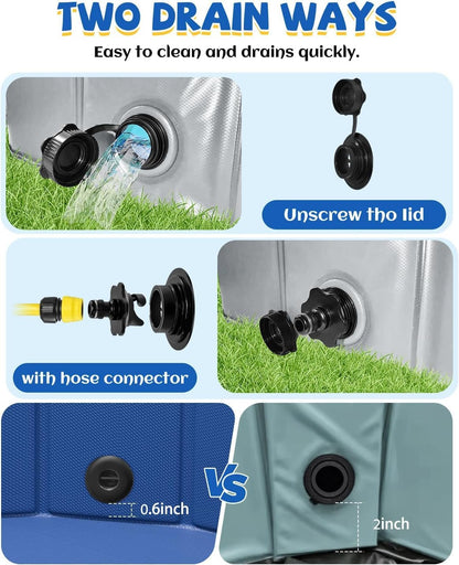 YSJILIDE Portable Dog Pool PVC Pet Swimming Bathtub Collapsible Hard Plastic Pool for Pets to Swim and Bath (XL-63"x 12"Dark Grey)