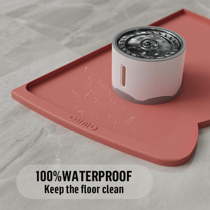 OHMO Dog Food Mat(Erythrinus, 24 * 15'') w/Residue Collection Pocket Silicone Pet Feeding Mat for Floor High Edges Anti Spills Waterproof Cat Water Bowl Tray, Easy Clean Placemat