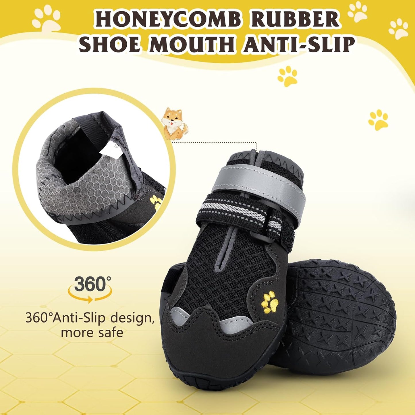 Dog Shoes for Large Medium Small Dog, Mesh Breathable Dog Shoes for Hot Pavement, Anti-Slip Dogs Boots Paw Protectors with Reflective for Outdoor Walking Indoor Hardfloors (Size 3)