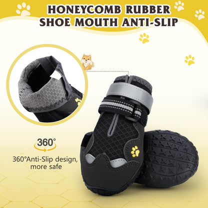 Dog Shoes for Large Medium Small Dog, Mesh Breathable Dog Shoes for Hot Pavement, Anti-Slip Dogs Boots Paw Protectors with Reflective for Outdoor Walking Indoor Hardfloors (Size 4)