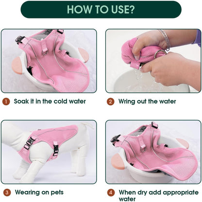 Kuoser Dog Cooling Vest, Pet Cooler Coat, Breathable Doggie Cool Jackets for Medium Dogs, Reflective Cooling Harness, Puppy Summer Essentials Pink M