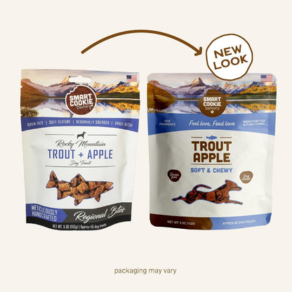 Smart Cookie All Natural Dog Treats - Trout & Apple - Training Treats for Dogs with Allergies, Sensitive Stomachs - Soft Dog Treats, Grain Free, Chewy, Human-Grade, Made in USA - 5oz, Pack of 3