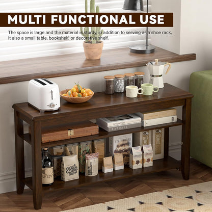 Shoe Bench Storage Rubberwood, Entryway Bench with 3-Tiers Height Adjustable, Shoe Rack Front Door Entrance Organizer for Hallway Living Room, Mudrooms, Walnut,23.6"