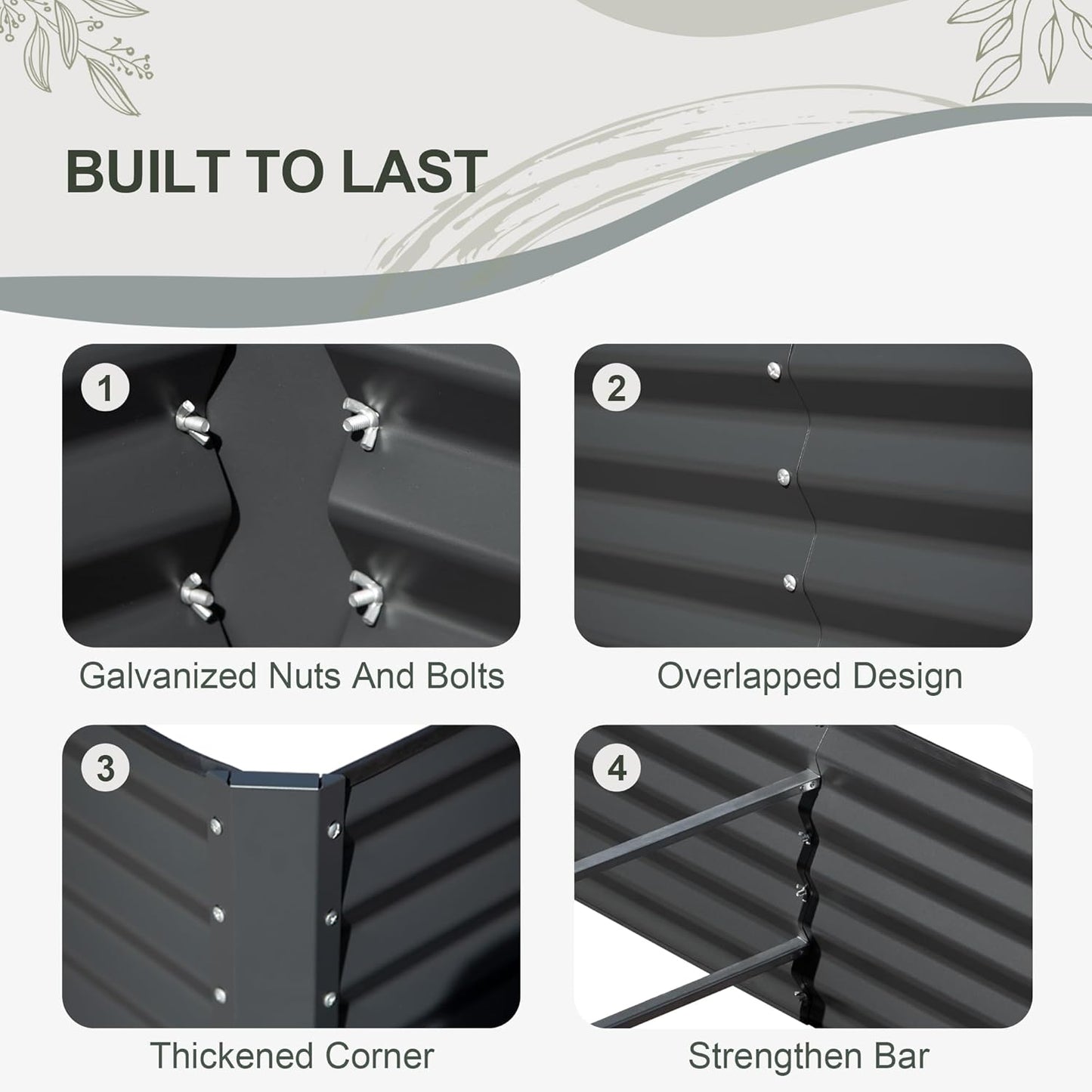 Domi Raised Garden Beds Outdoor, 8x4x1.5Ft Thickening Tall Metal Rectangular Deep Root Box Planter for Vegetables, Flowers, Herbs, and Succulents 1.5" Deep w/ 342 Gallon Capacity - Dark Gray