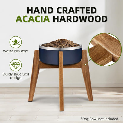 Solid Acacia Hardwood Elevated Dog Bowl Stand, Raised Feeder for Medium & Large Dogs, Fits up to 9″ Bowls, Improves Posture and Reduces Neck Strain, Stand Only