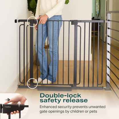 Cumbor 36" Extra Tall Baby Gate for Stairs, 29.7-57" Extra Wide Dog Gate for Doorways Hallways, Pressure Mounted Child Gate for Wide Opening, Auto Close Personal Safety for Babies and Pets, Black