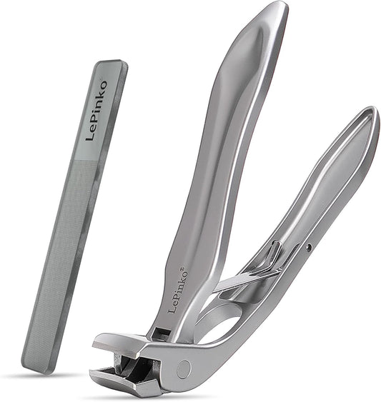 Angled Head Large Toenails Clippers for Seniors, Nail Clipper for Thick Toenails and Fingernails, Nail Cutter with Catcher, Nano Glass Nail Buffer, Gifts for Stocking Stuffers Men Women