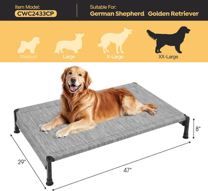 Veehoo Cooling Outdoor Dog Bed, Heavy Duty Elevated Pet Bed with Washable & Breathable Teslin Mesh, Non-Slip Silicon Feet, Dog Cot Bed with Support Hem, 47" x 29", Black Silver, CWC2433