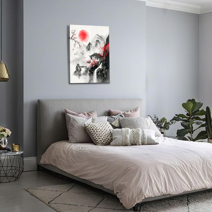 Japanese Wall Art Canvas Asian Nature Wall Decor Prints Framed Painting Mountain Landscape Pictures Gifts Artwork for Bathroom 16"x24"