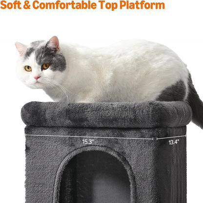 Amazon Basics 30 inch 2 Story Condo Cat Tree with Scratching Posts for Indoor Cats up to 16 lbs, Activity Center with Cozy Perch, Replaceable Hanging Pompom, Dark Gray