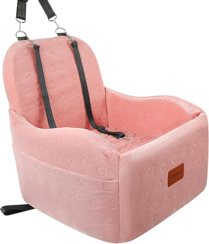 Dog Booster Car Seat for Small/Medium Dogs,Soft Puppy Portable Car Seat with Elevated Cushion,Fits in Front/Back Seat,Fully Detachable and Washable,Easy to Install (Pink, Medium)