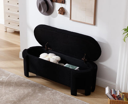 Kmax 50" Storage Ottoman Bench Modern Faux Fur Boucle Entryway Bench Comfy Upholstered End of Bed Bench for Hallway Entrance Bedroom Corner, Black